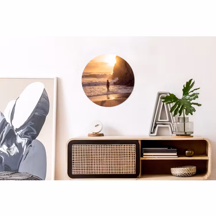 Wandcirkel - Aluminium - Mensen - Oceaan - Zonsondergang - Kust - Goud — 3