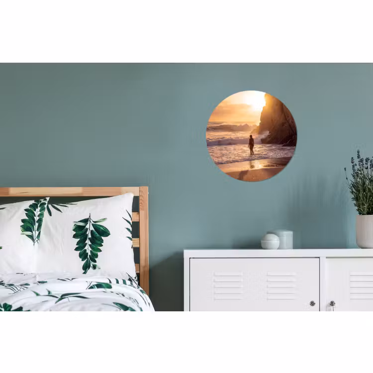 Wandcirkel - Aluminium - Mensen - Oceaan - Zonsondergang - Kust - Goud — 4