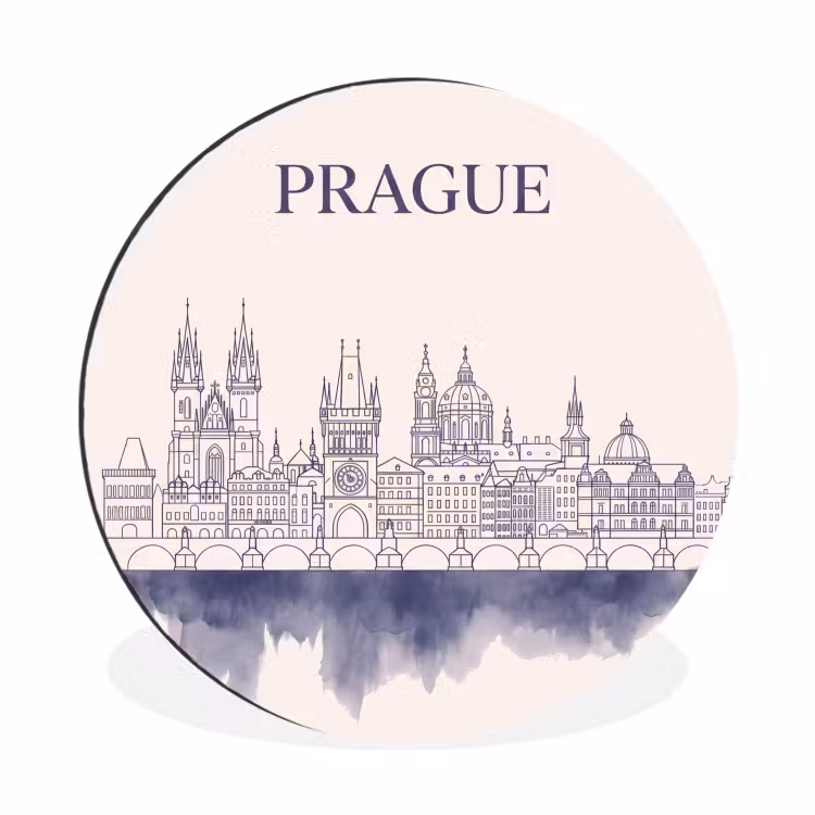 Wandcirkel - Aluminium - Praag - Skyline - Architectuur - Blauw — 1