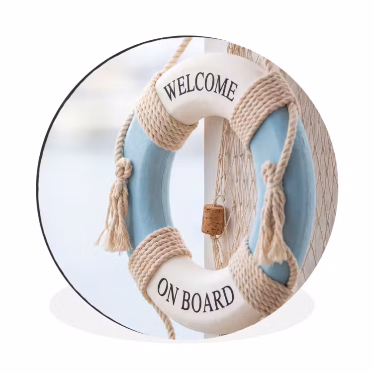 Wandcirkel - Aluminium - Reddingsboei - Maritiem - Welkom - Blauw - Wit — 1
