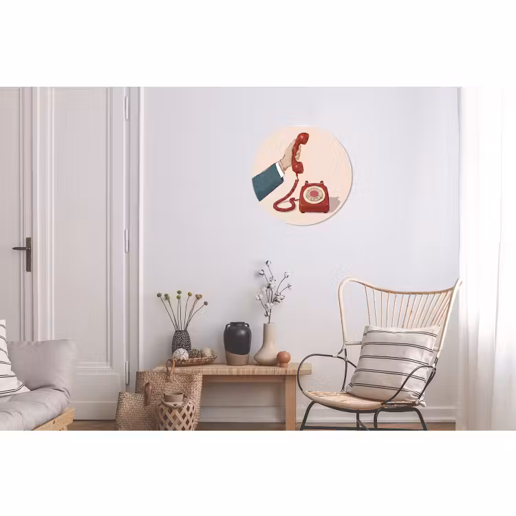 Wandcirkel - Aluminium - Telefoon - Hand - Vintage - Communicatie - Rood — 2