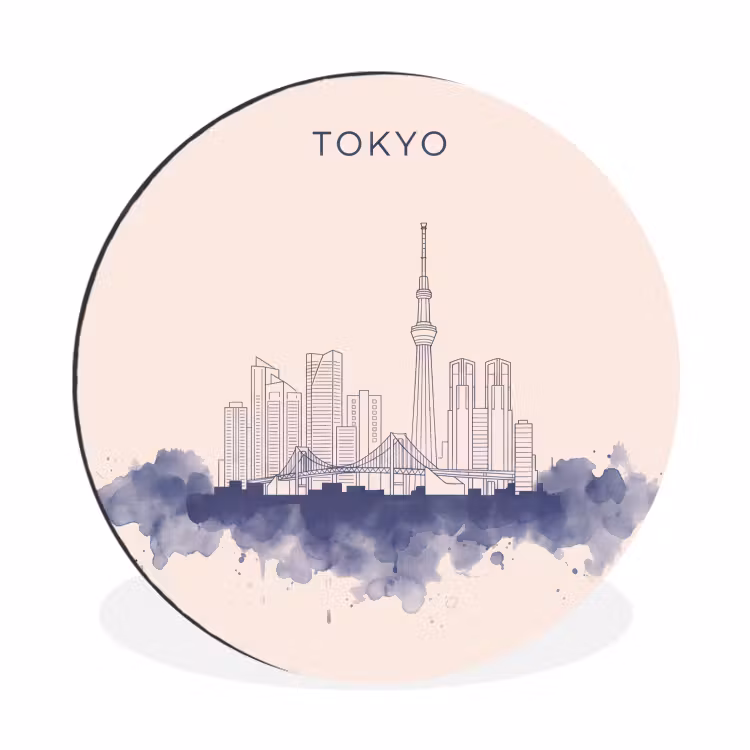 Wandcirkel - Aluminium - Tokyo - Skyline - Stad - Abstract - Blauw — 1