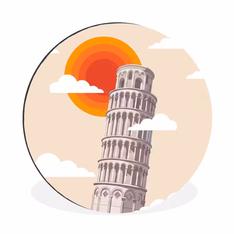 Wandcirkel - Aluminium - Toren - Pisa - Architectuur - Minimalistisch - Beige — 1