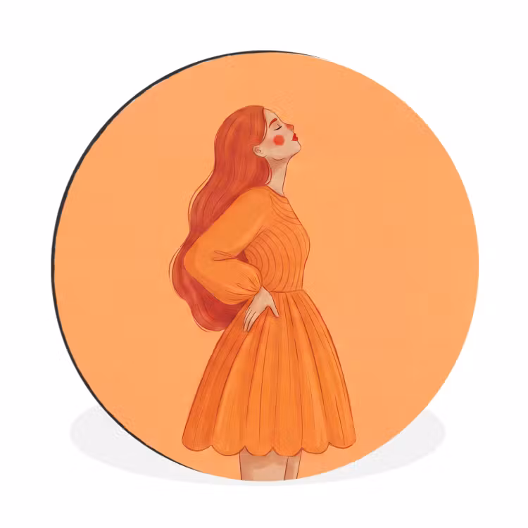 Wandcirkel - Aluminium - Vrouw - Profiel - Mensen - Modern - Oranje — 1