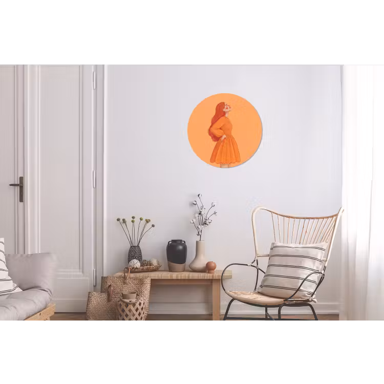 Wandcirkel - Aluminium - Vrouw - Profiel - Mensen - Modern - Oranje — 2