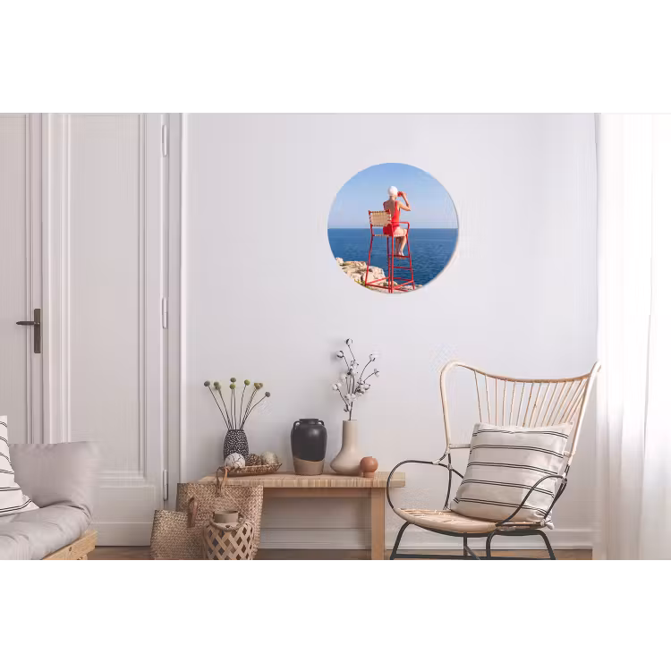 Wandcirkel - Aluminium - Vrouw - Zee - Kust - Verrekijker - Rood — 2