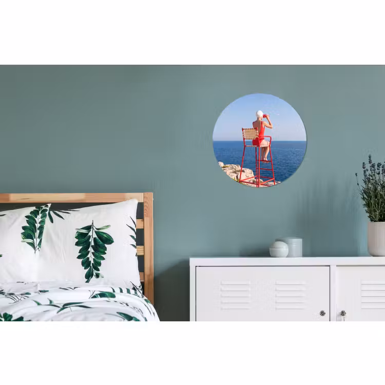 Wandcirkel - Aluminium - Vrouw - Zee - Kust - Verrekijker - Rood — 4