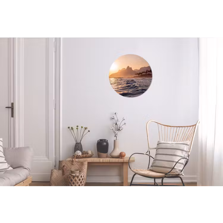 Wandcirkel - Aluminium - Zee - Golven - Zonsondergang - Kust - Goud — 2