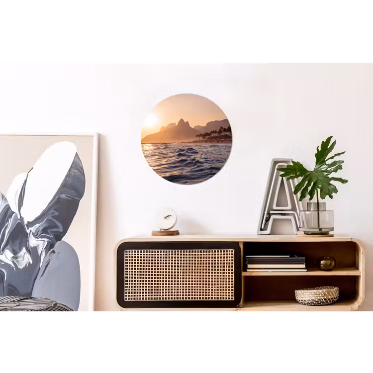 Wandcirkel - Aluminium - Zee - Golven - Zonsondergang - Kust - Goud — 3