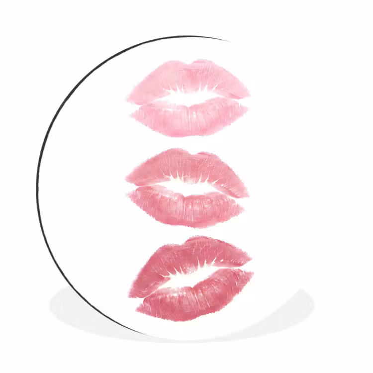 Wandcirkel - Aluminium - Lippen - Kusafdruk - Roze - Modern - Abstract — 1