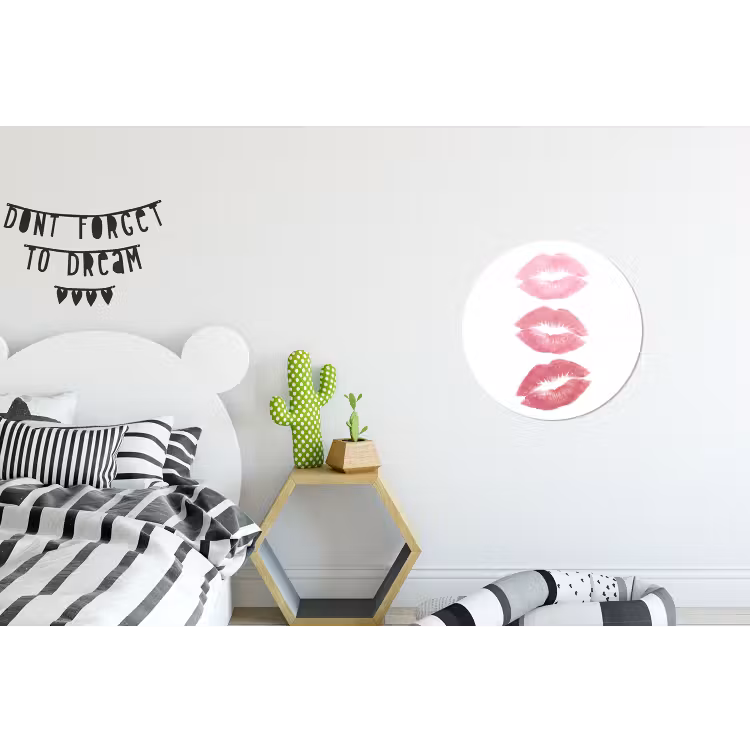 Wandcirkel - Aluminium - Lippen - Kusafdruk - Roze - Modern - Abstract — 5