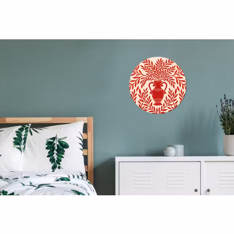 Wandcirkel - Aluminium - Vaas - Planten - Decoratie - Abstract - Rood — 4