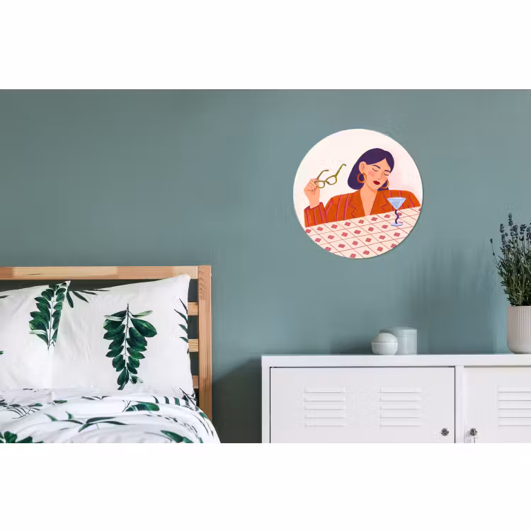 Wandcirkel - Aluminium - Vrouw - Bril - Cocktail - Illustratie - Modern — 4