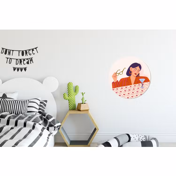 Wandcirkel - Aluminium - Vrouw - Bril - Cocktail - Illustratie - Modern — 5