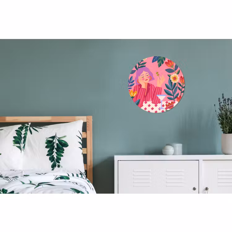Wandcirkel - Aluminium - Vrouw - Cocktail - Bloemen - Modern - Roze — 4