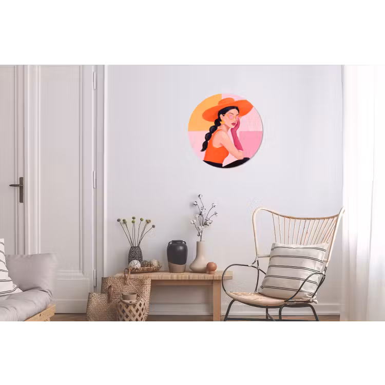 Wandcirkel - Aluminium - Vrouw - Hoed - Mode - Modern - Oranje — 2
