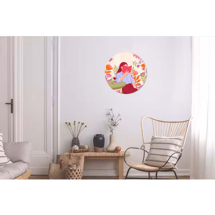 Wandcirkel - Aluminium - Vrouw - Lezen - Thuis - Modern - Bloemen — 2