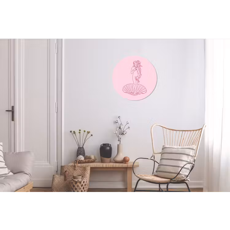 Wandcirkel - Aluminium - Vrouw - Schelp - Kunst - Lijntekening - Roze — 2