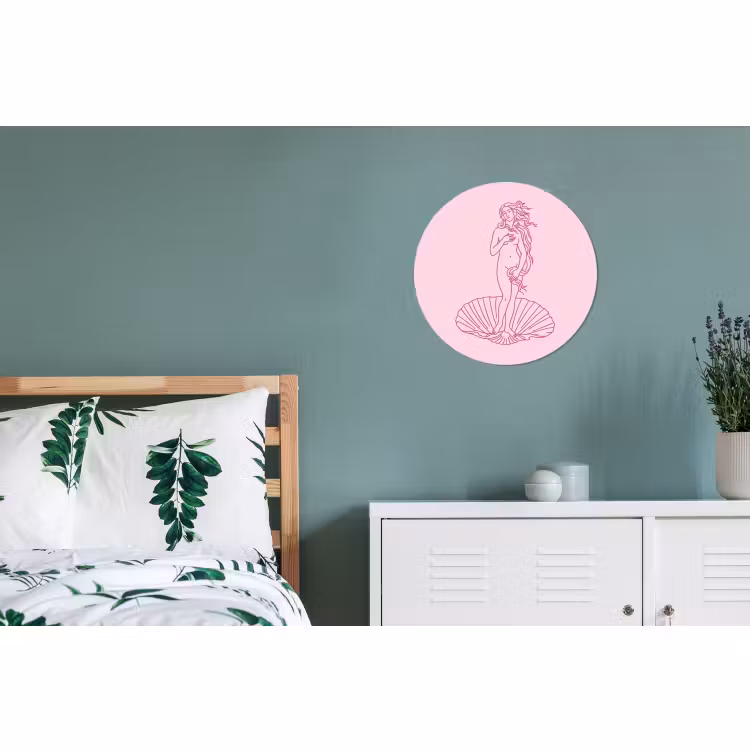 Wandcirkel - Aluminium - Vrouw - Schelp - Kunst - Lijntekening - Roze — 4