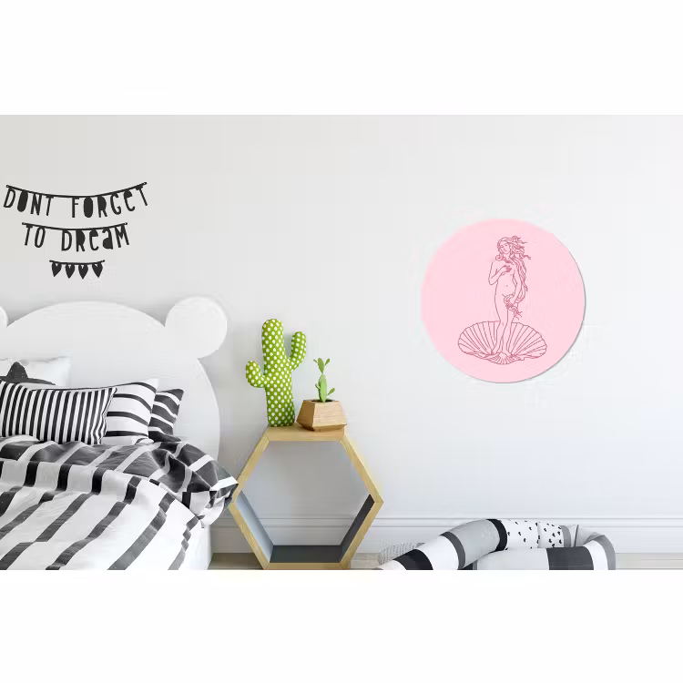 Wandcirkel - Aluminium - Vrouw - Schelp - Kunst - Lijntekening - Roze — 5