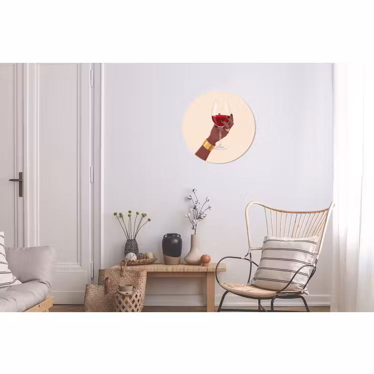 Wandcirkel - Aluminium - Vrouw - Wijn - Glas - Illustratie - Rood — 2
