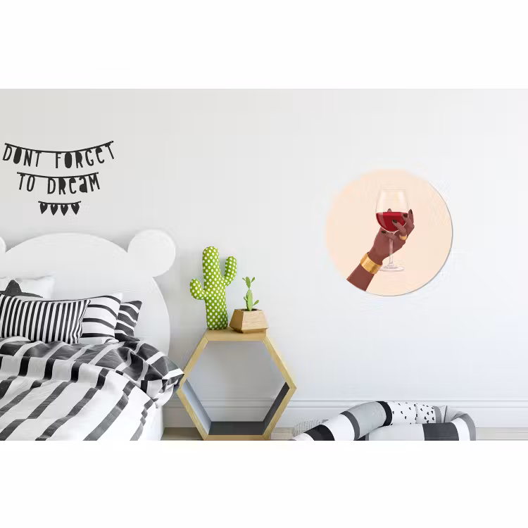 Wandcirkel - Aluminium - Vrouw - Wijn - Glas - Illustratie - Rood — 5
