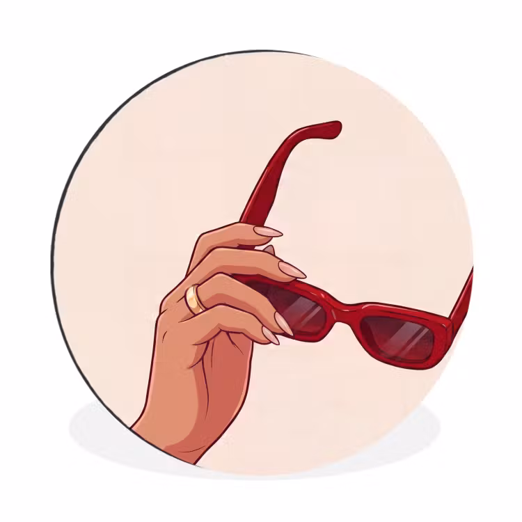 Wandcirkel - Aluminium - Vrouw - Zonnebril - Mode - Rood - Illustratie — 1
