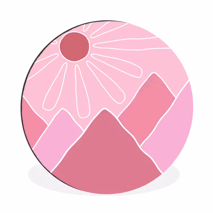 Wandcirkel - Aluminium - Zon - Bergen - Natuur - Abstract - Roze — 1