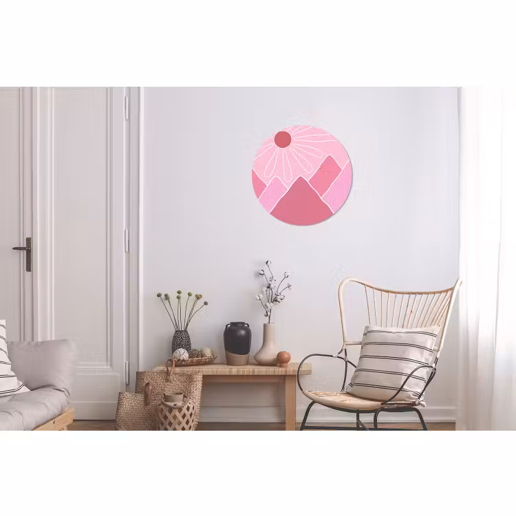 Wandcirkel - Aluminium - Zon - Bergen - Natuur - Abstract - Roze — 2