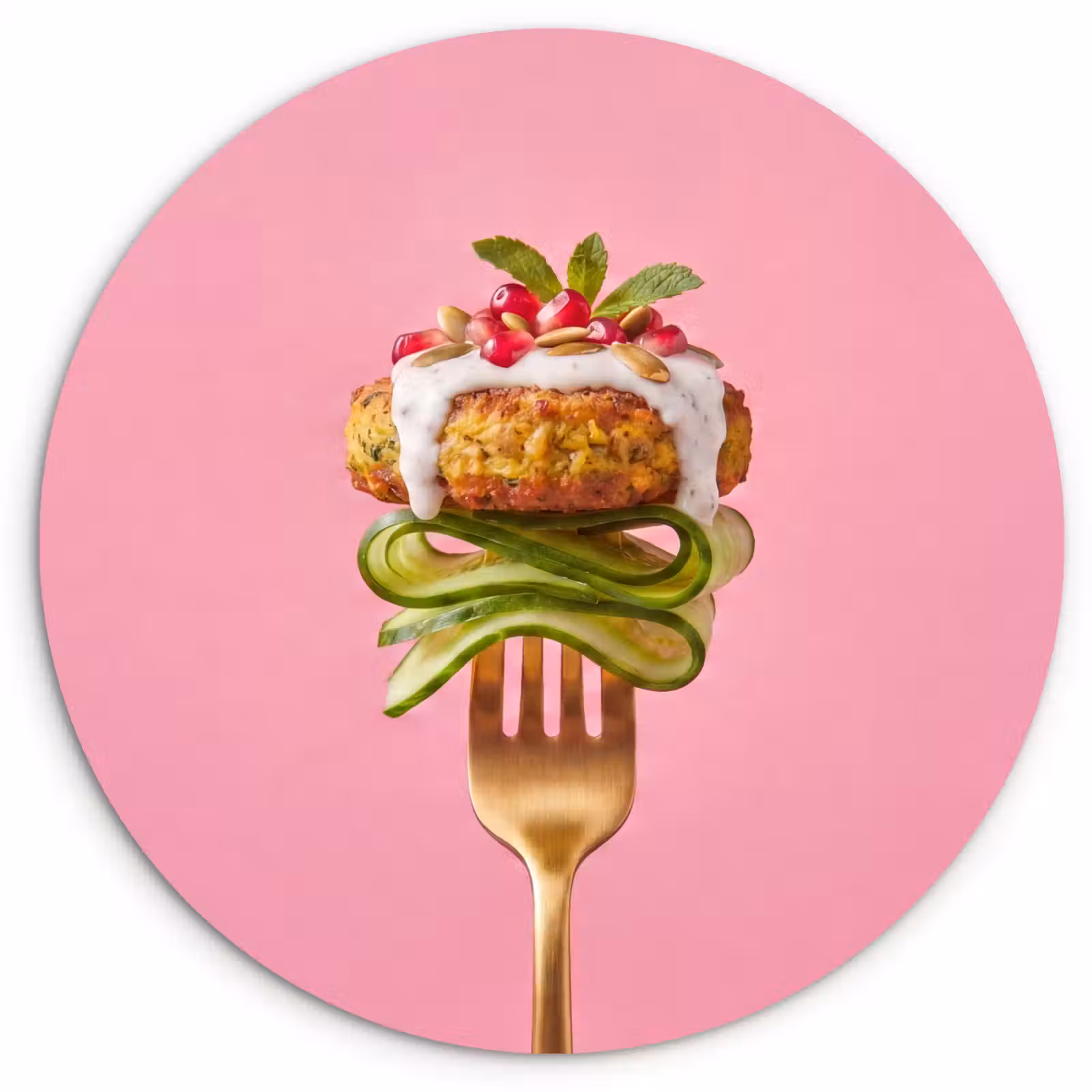 Wandcirkel - Glas - Eten - Vork - Roze — 1