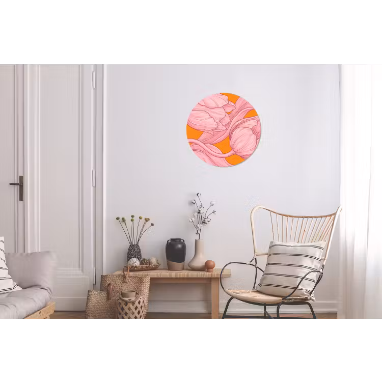 Wandcirkel - Aluminium - Roze bloemen - Modern — 2