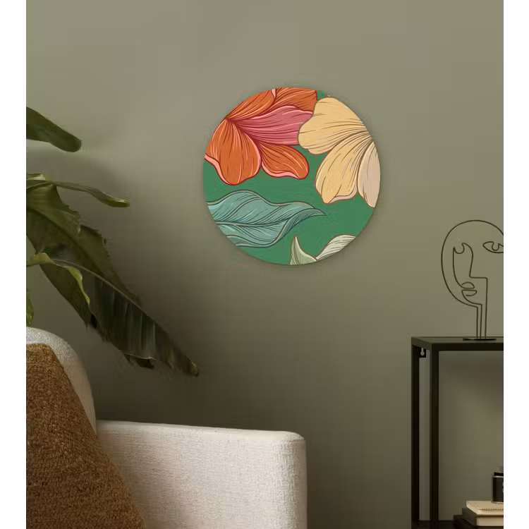 Wandcirkel - Glas - Bloemen - Groen - Illustratie — 3