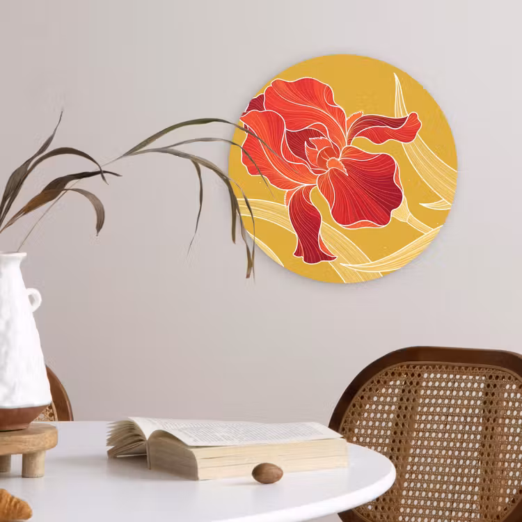 Wandcirkel - Glas - Bloemen - Illustratie - Rood — 4
