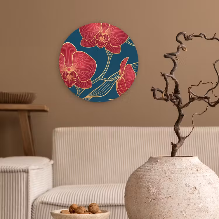 Wandcirkel - Glas - Bloemen - Rood - Goud — 2