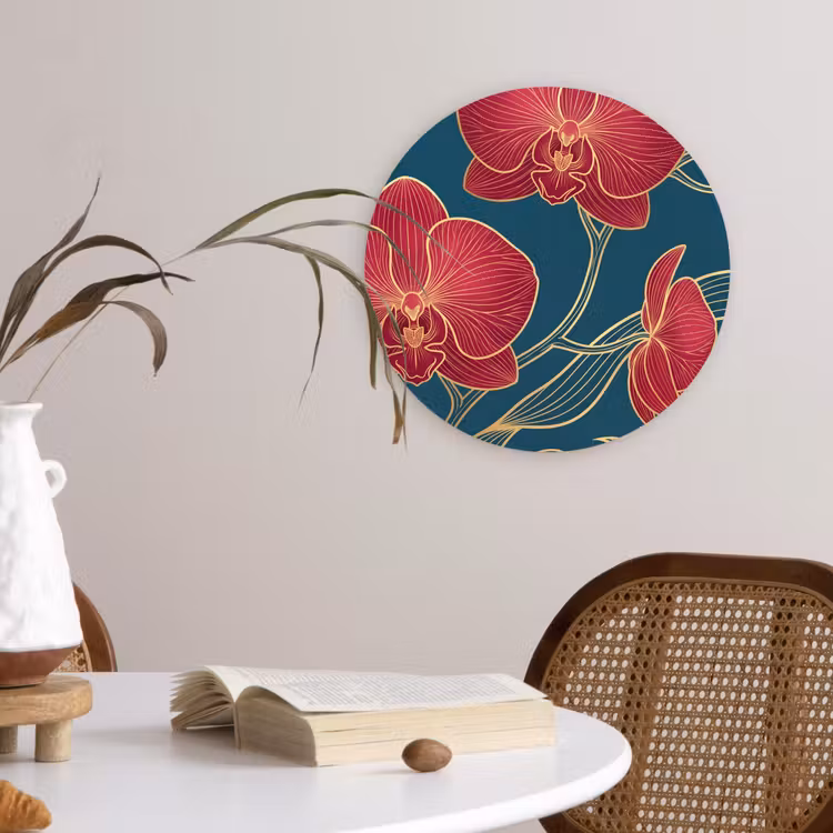 Wandcirkel - Glas - Bloemen - Rood - Goud — 4