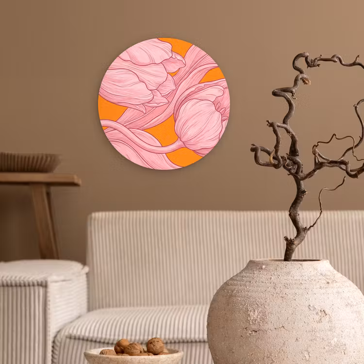 Wandcirkel - Glas - Roze bloemen - Modern — 2