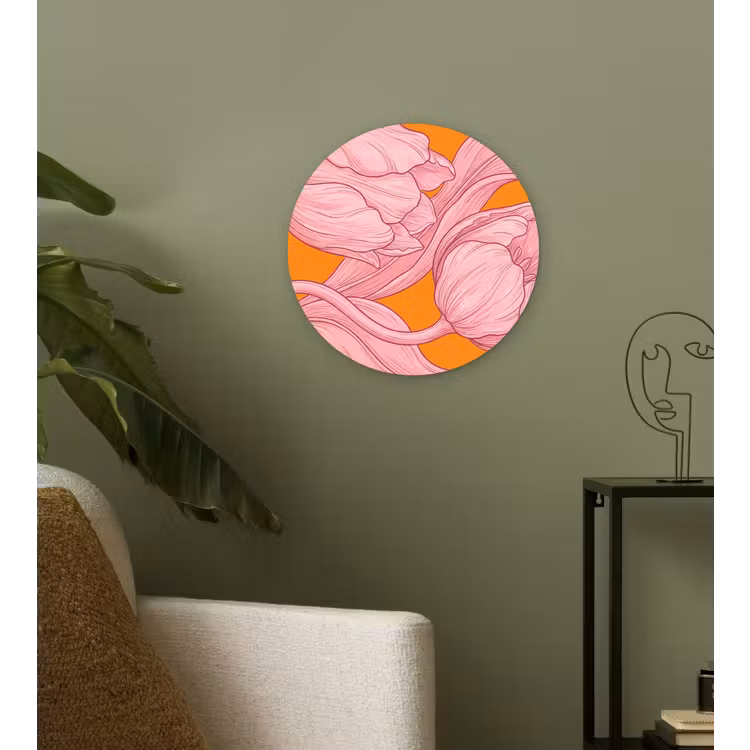Wandcirkel - Glas - Roze bloemen - Modern — 3