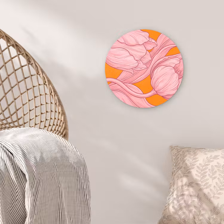 Wandcirkel - Glas - Roze bloemen - Modern — 5