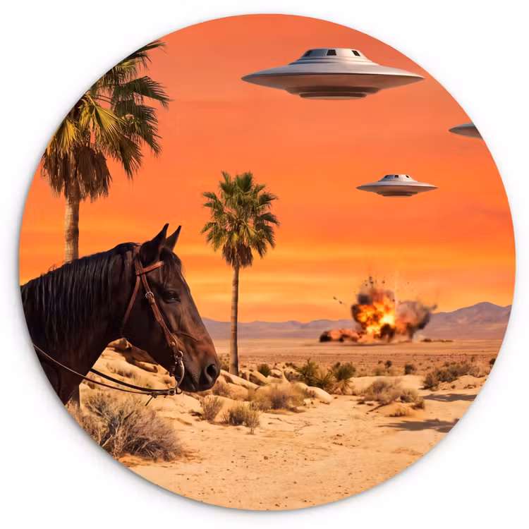 Wandcirkel - Glas - Cowboy - Paard - Woestijn — 1