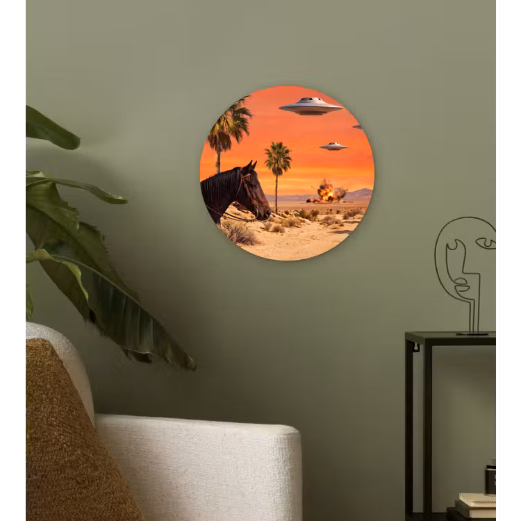 Wandcirkel - Glas - Cowboy - Paard - Woestijn — 3