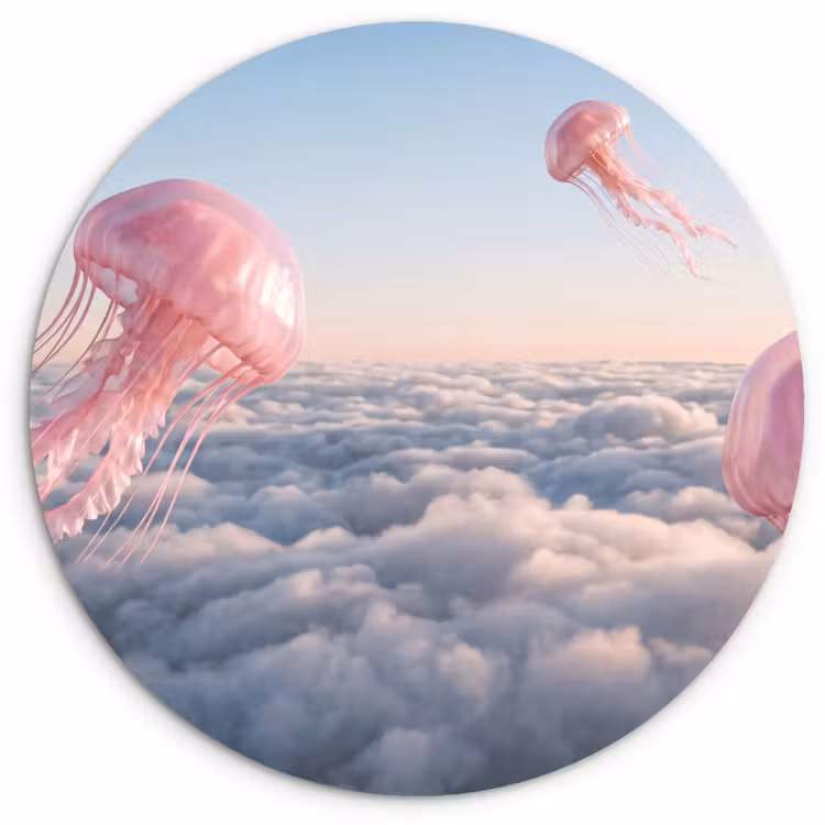 Wandcirkel - Glas - Roze dier - Wolken — 1