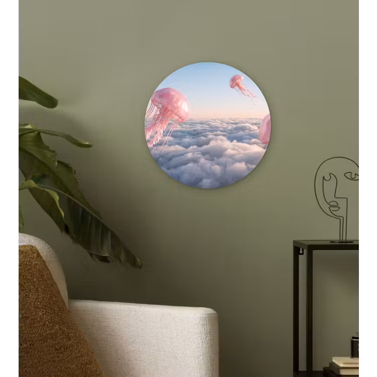 Wandcirkel - Glas - Roze dier - Wolken — 3