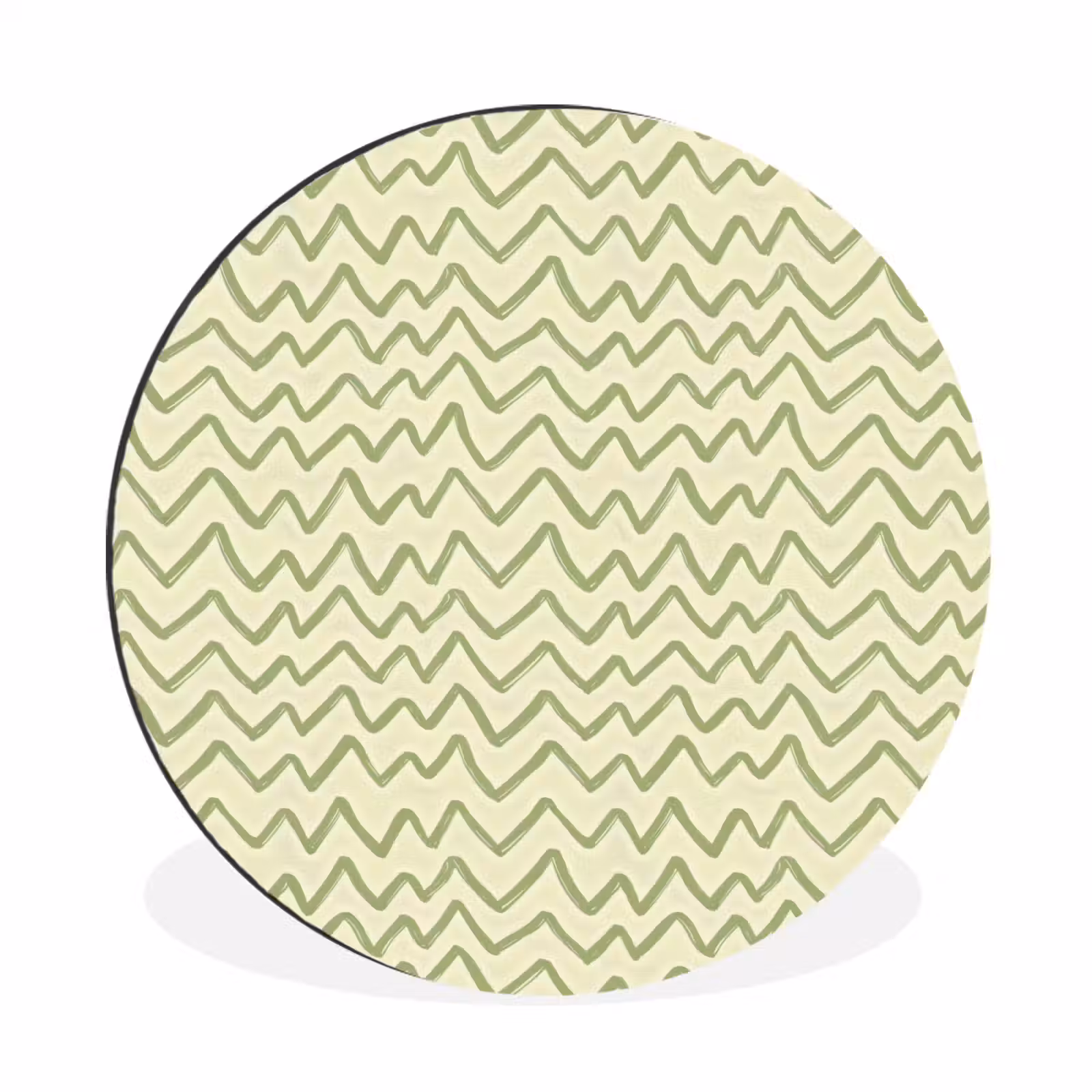 Wandcirkel - Aluminium - Saliegroen - Zigzag - Handgetekend - Patroon — 1