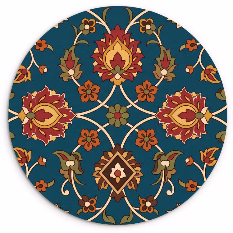 Wandcirkel - Glas - Ornament - Flora - Traditioneel - Klassiek - Blauwgroen — 1