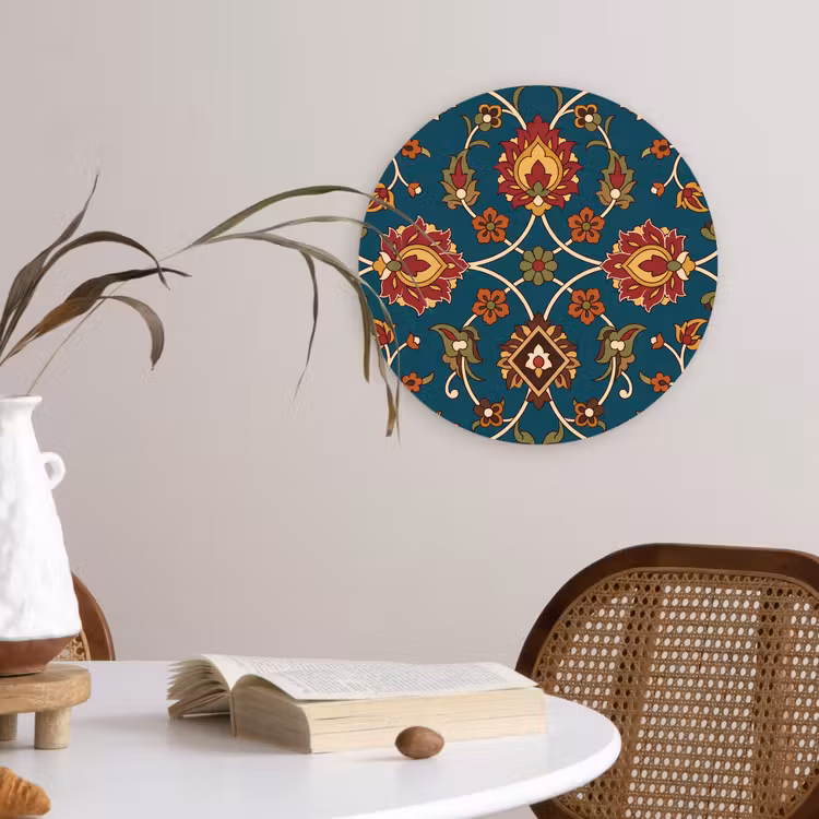 Wandcirkel - Glas - Ornament - Flora - Traditioneel - Klassiek - Blauwgroen — 4