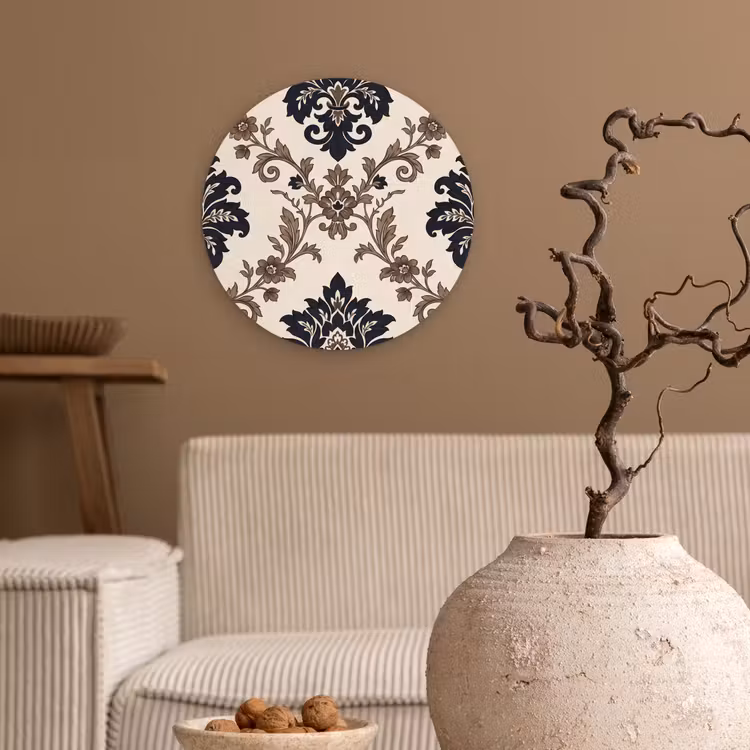 Wandcirkel - Glas - Patroon - Floraal - Klassiek - Beige-blauw — 2