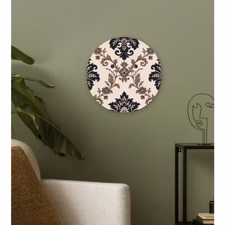 Wandcirkel - Glas - Patroon - Floraal - Klassiek - Beige-blauw — 3