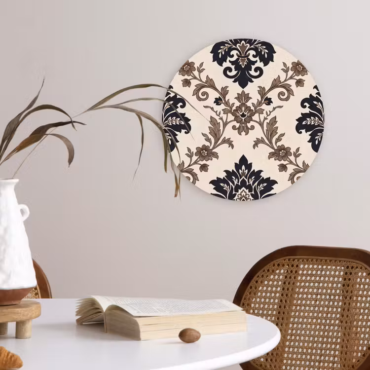 Wandcirkel - Glas - Patroon - Floraal - Klassiek - Beige-blauw — 4