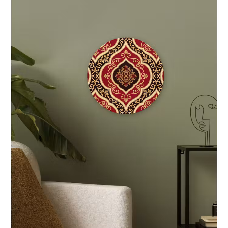 Wandcirkel - Glas - Patroon - Ornament - Barok - Rood - Goud — 3