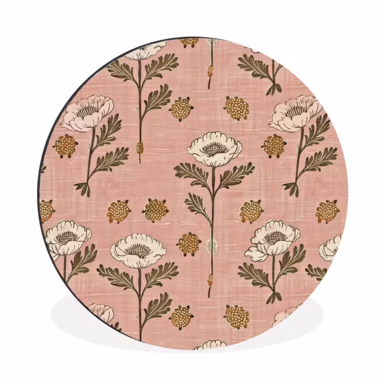 Wandcirkel - Aluminium - Roze - Bloemen - Vintage - Textuur — 1